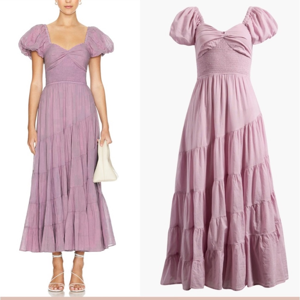 Free people Sundrenched Smocked Puff Sleeve Maxi
Dress, SIZE MEDIUM